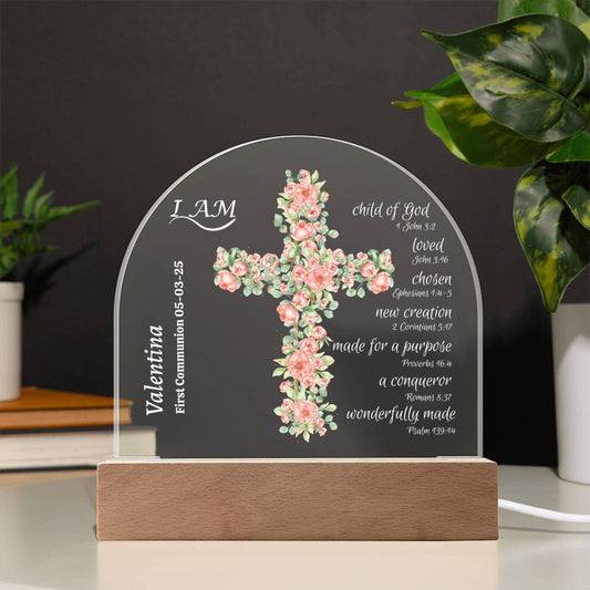 Personalized Acrylic Dome Plaque For Child | I AM with Bible Verses|Religious Event | Baptism | First Communion | Confirmation