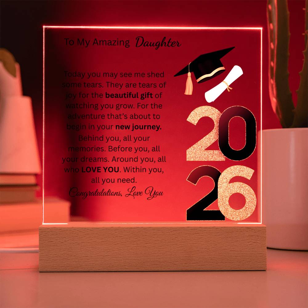 Personalized Amazing Daughter Acrylic Square Plaque (w/LED) Graduation 2026