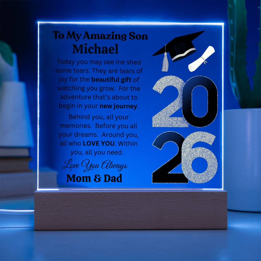 Personalized Amazing Son Graduation Message Acrylic Square Plaque w(LED)
