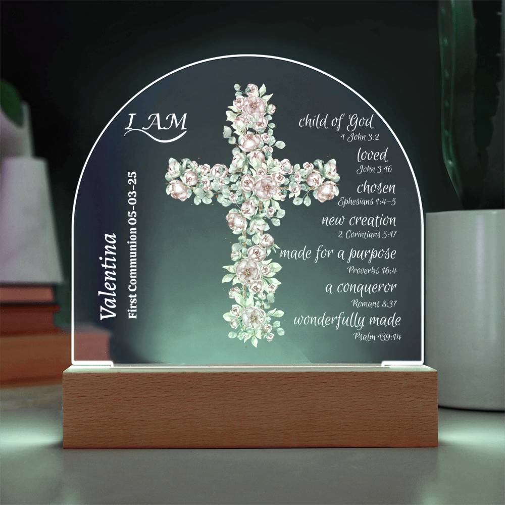Personalized Acrylic Dome Plaque For Child | I AM with Bible Verses|Religious Event | Baptism | First Communion | Confirmation