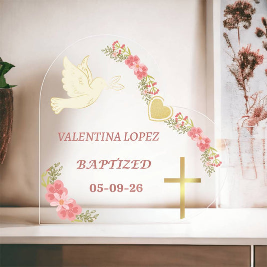Personalized Baptism Acrylic Plaque, Baby Baptism Gift, Christening Keepsake, Custom Name Date Plaque, Religious Gift for Girl, Godchild Gift
