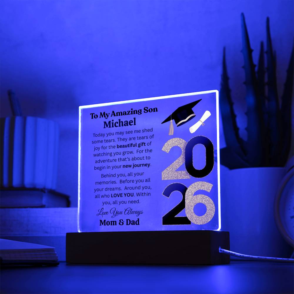 Personalized Amazing Son Graduation Message Acrylic Square Plaque w(LED)
