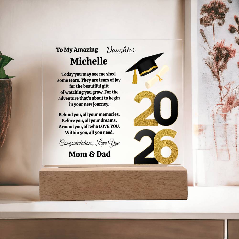 Personalized To My Daughter Graduation Acrylic Plaque With LED