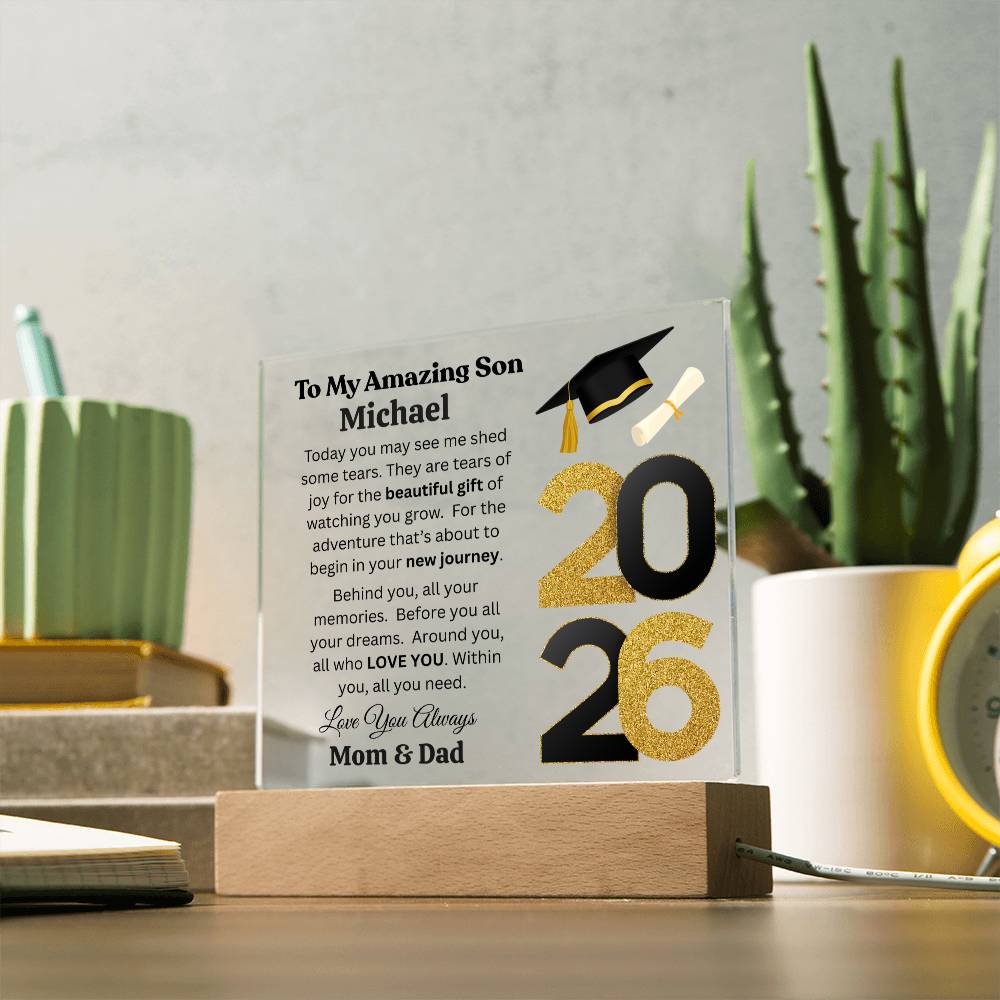 Personalized Amazing Son Graduation Message Acrylic Square Plaque w(LED)