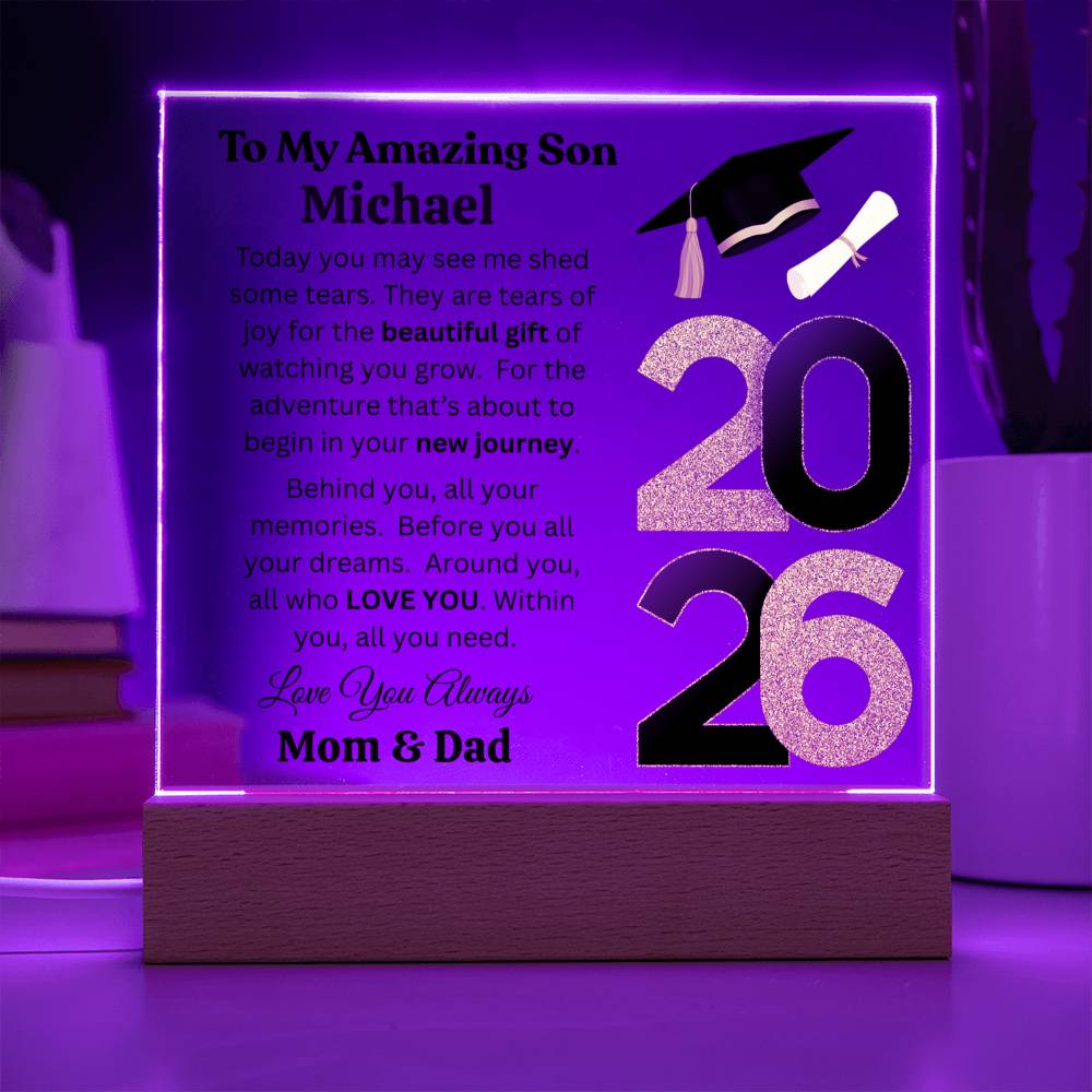 Personalized Amazing Son Graduation Message Acrylic Square Plaque w(LED)