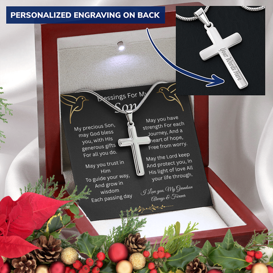 Blessings For My Son | Heart of Hope | Personalized Cross Necklace