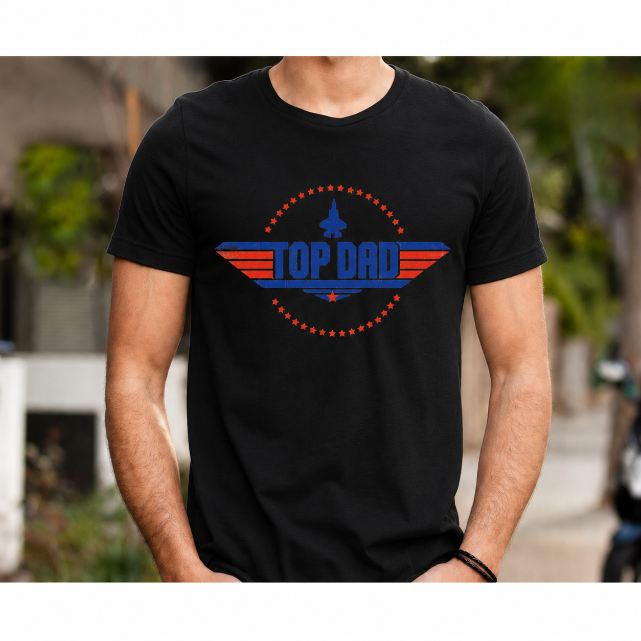 Top Dad T‑Shirt — Patriotic Fighter Jet Fathers Day Tee