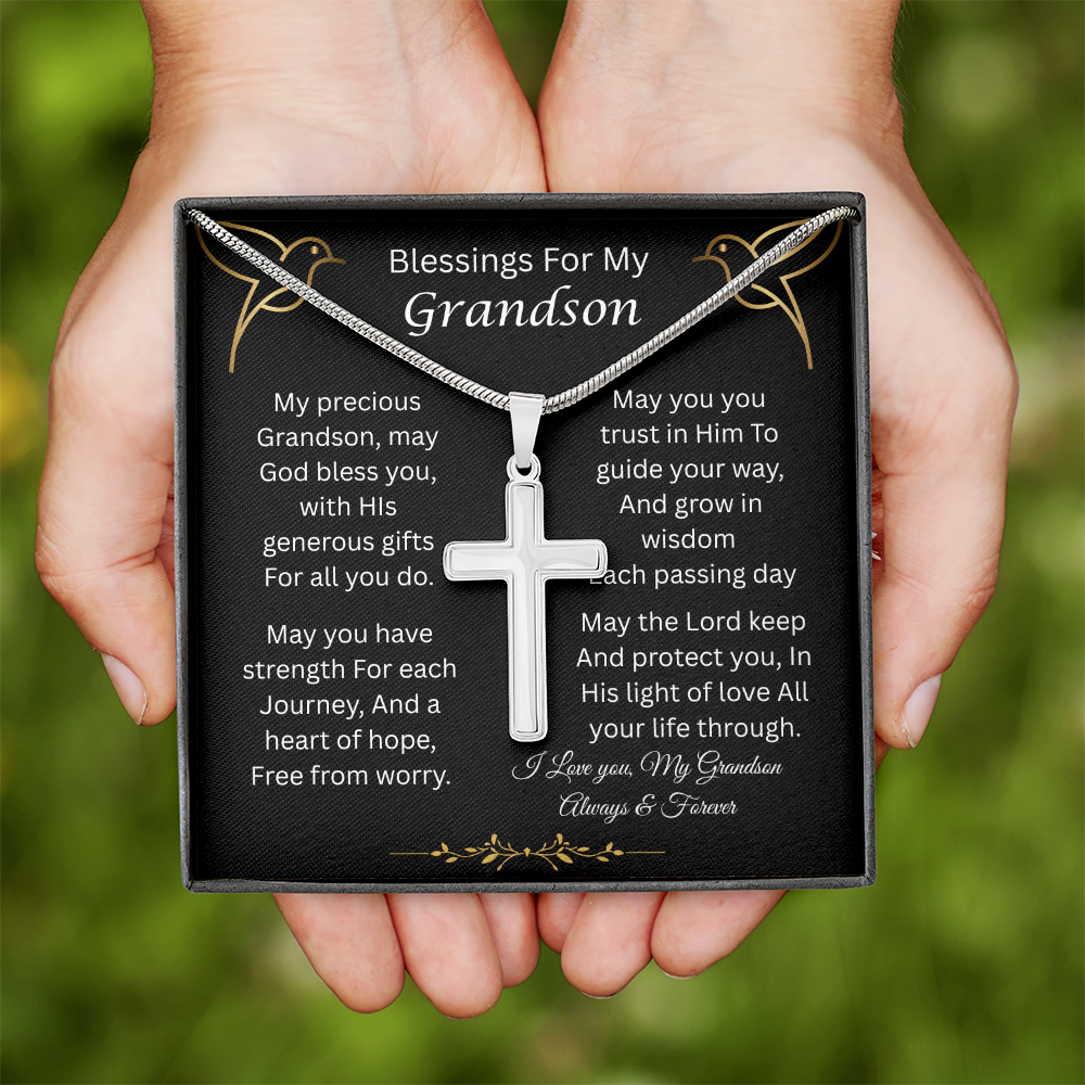 Blessings For My Grandson | Trust In Him | Personalized Cross Necklace