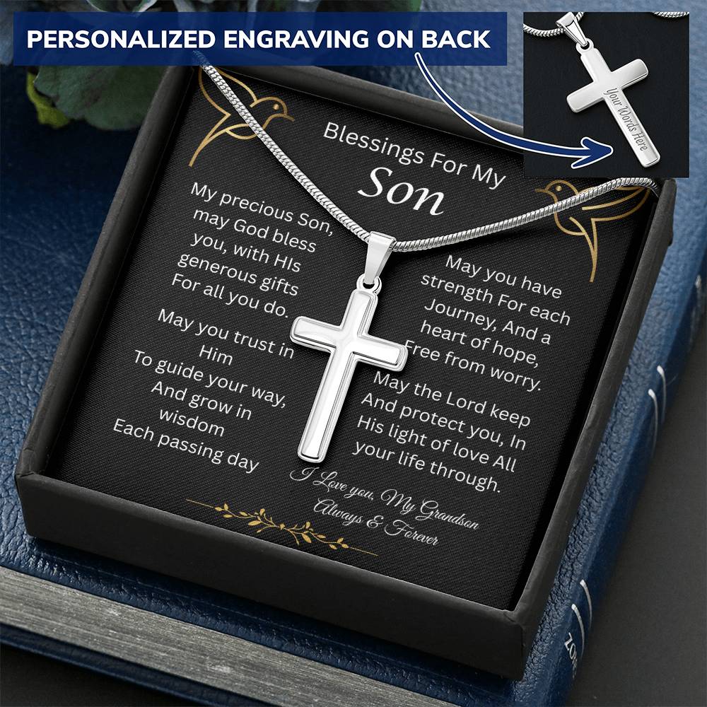 Blessings For My Son | Heart of Hope | Personalized Cross Necklace