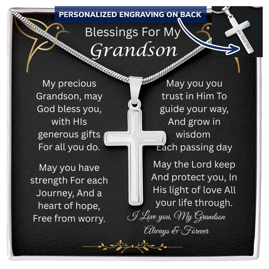 Blessings For My Grandson | Trust In Him | Personalized Cross Necklace