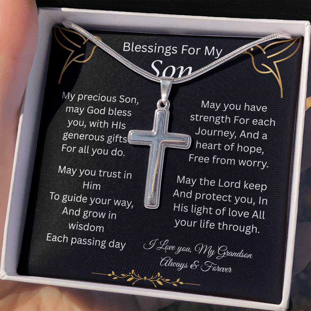 Blessings For My Son | Heart of Hope | Personalized Cross Necklace