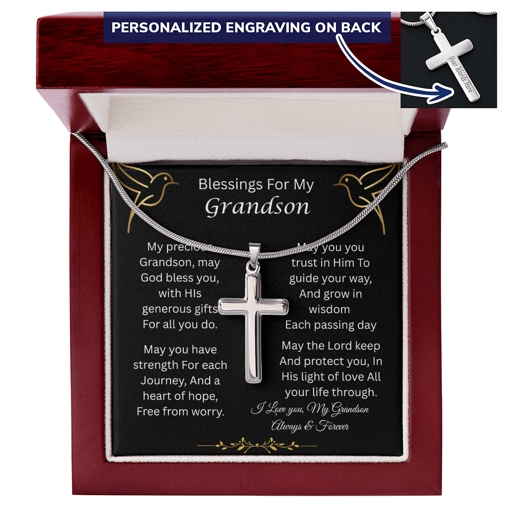 Blessings For My Grandson | Trust In Him | Personalized Cross Necklace