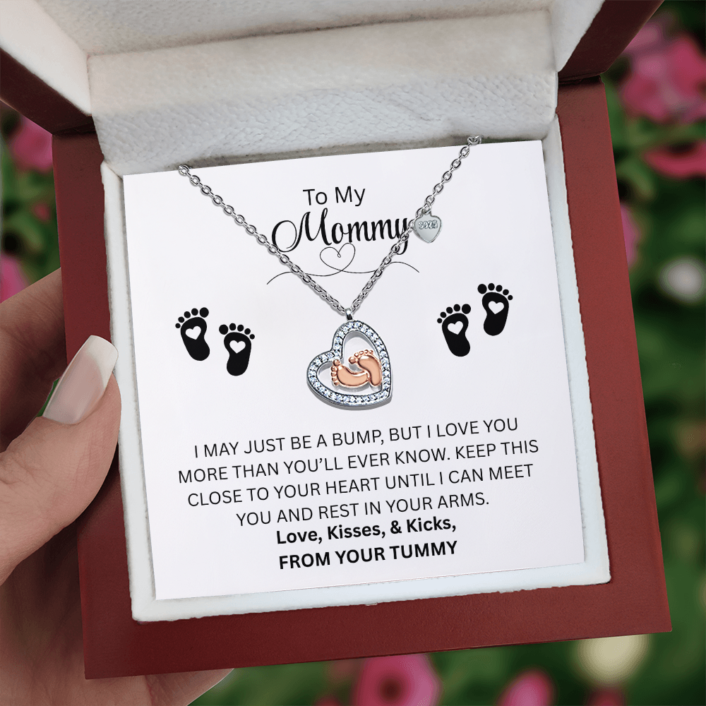 Dear Mommy | From Your Tummy | Baby Feet Heart Necklace