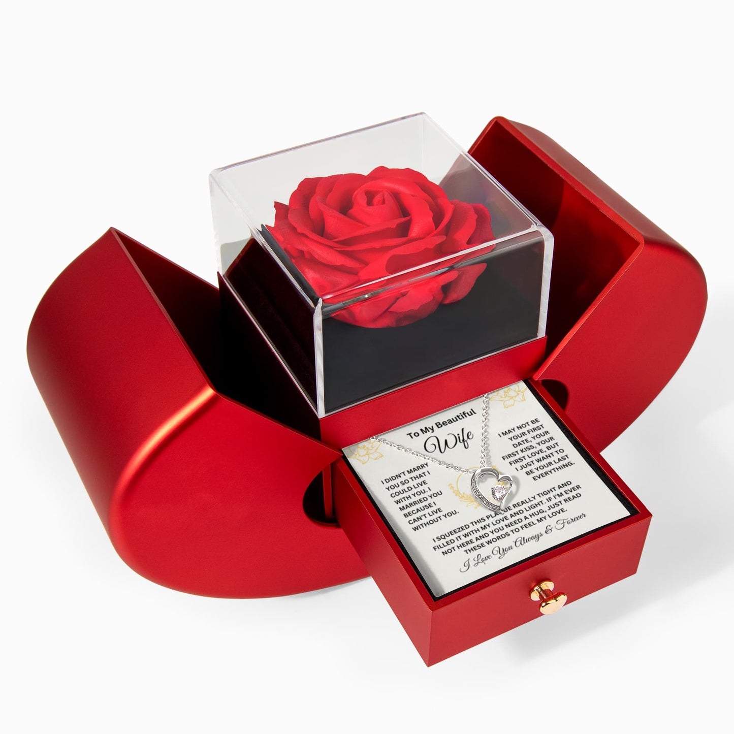 To My Beautiful Wife | Romantic Forever Rose Jewelry Gift with Hidden Message Card | Be Your Last Everything