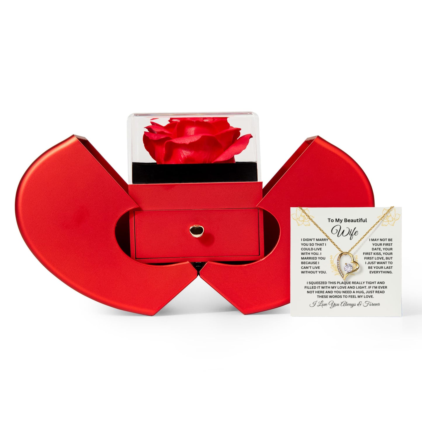 To My Beautiful Wife | Romantic Forever Rose Jewelry Gift with Hidden Message Card | Be Your Last Everything