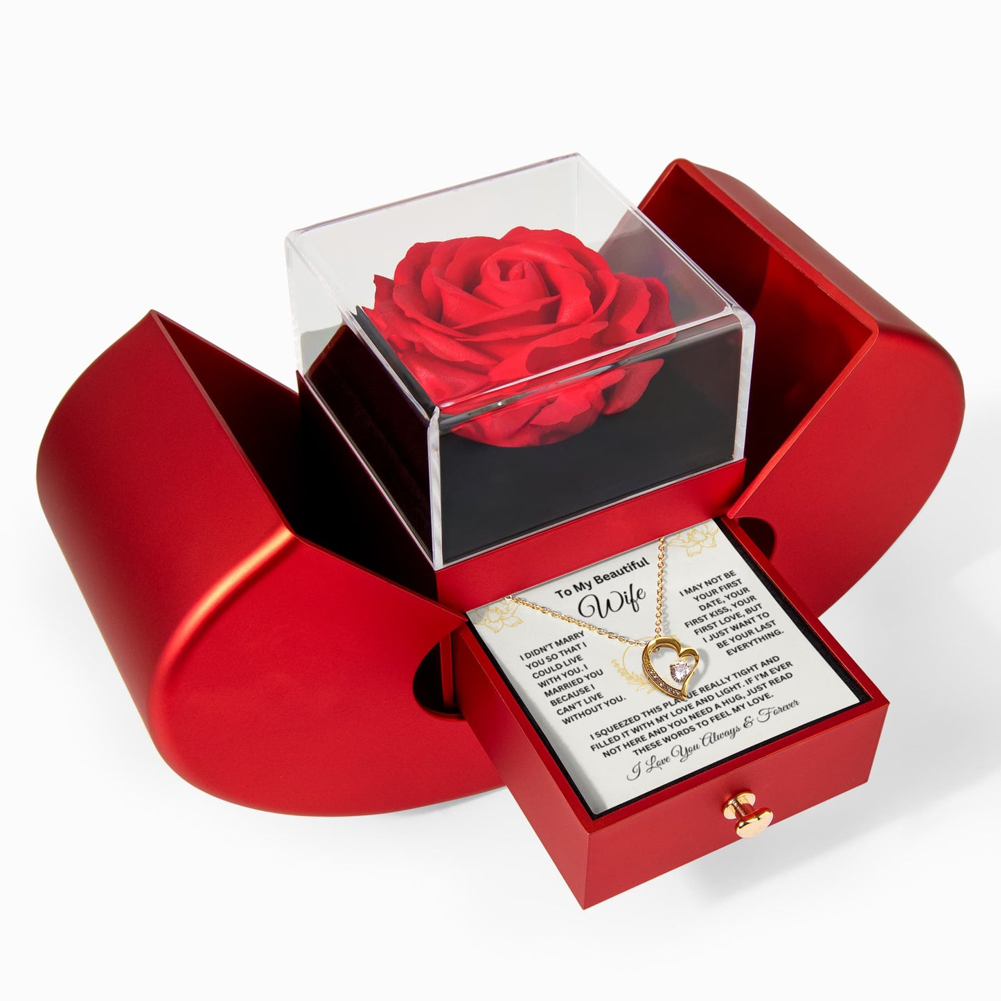 To My Beautiful Wife | Romantic Forever Rose Jewelry Gift with Hidden Message Card | Be Your Last Everything