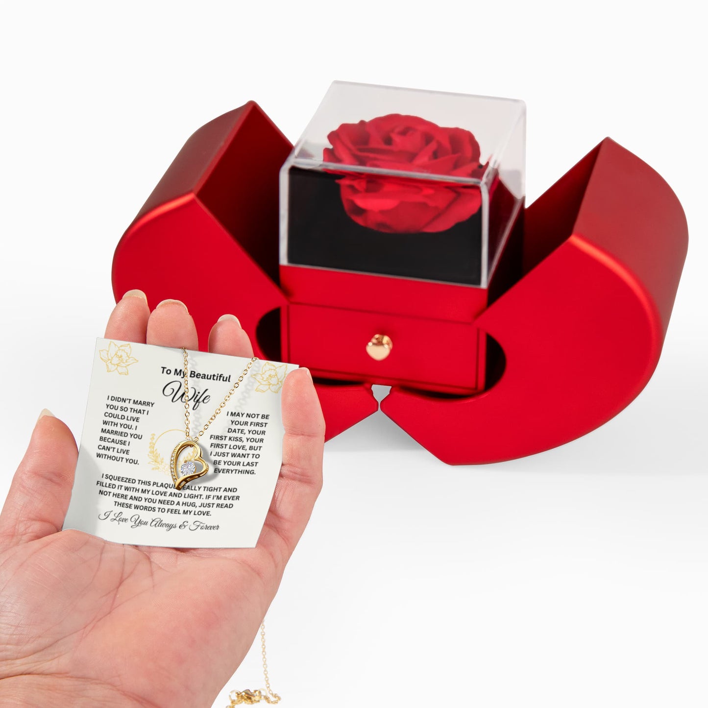 To My Beautiful Wife | Romantic Forever Rose Jewelry Gift with Hidden Message Card | Be Your Last Everything