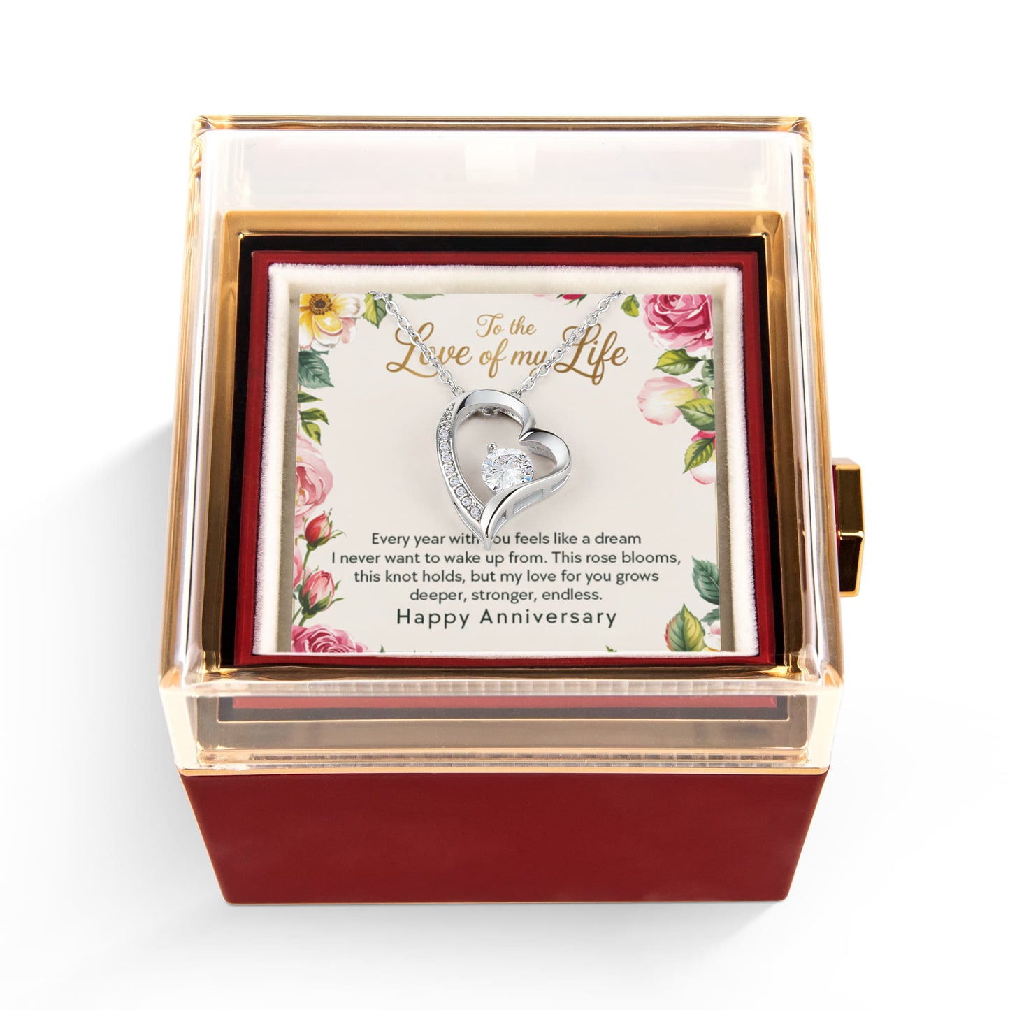 Happy Anniversary | Every year with you | Forever Necklace With Rotating Rose Box