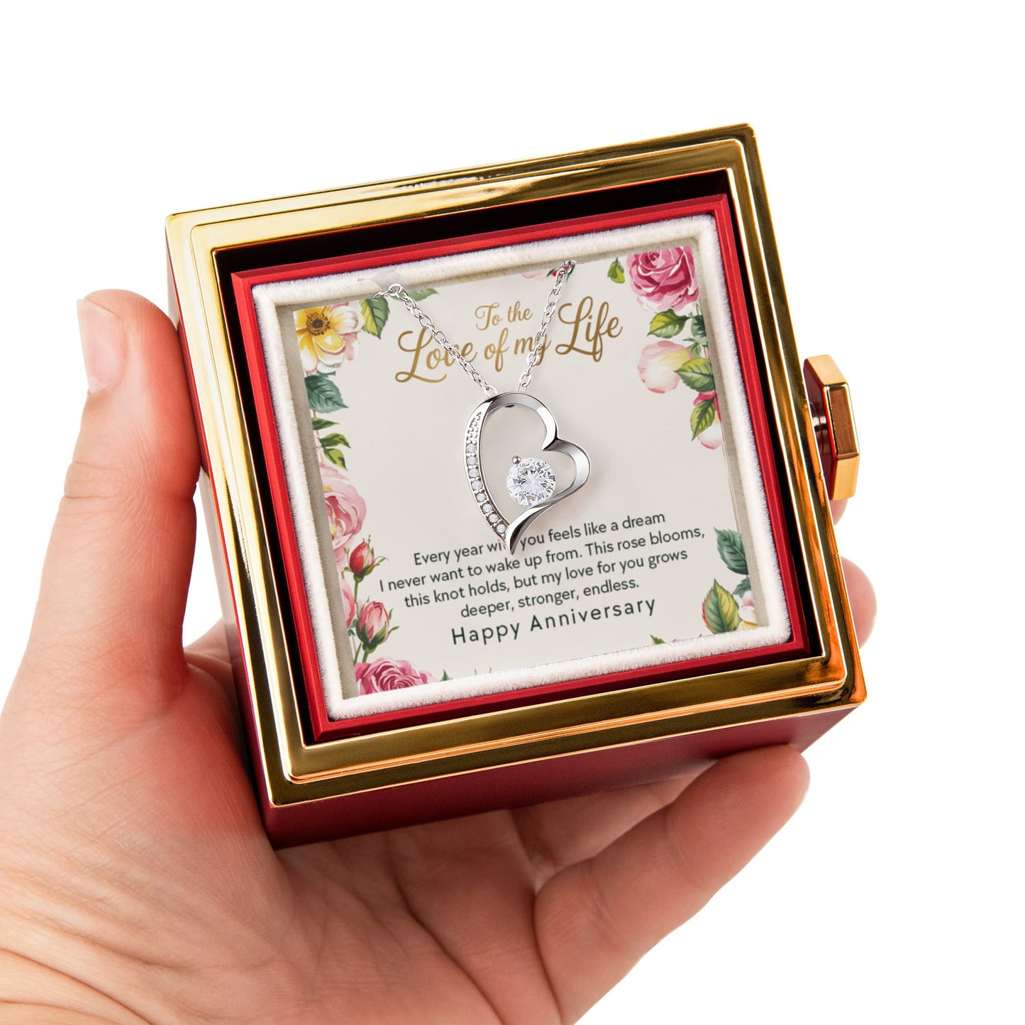 Happy Anniversary | Every year with you | Forever Necklace With Rotating Rose Box