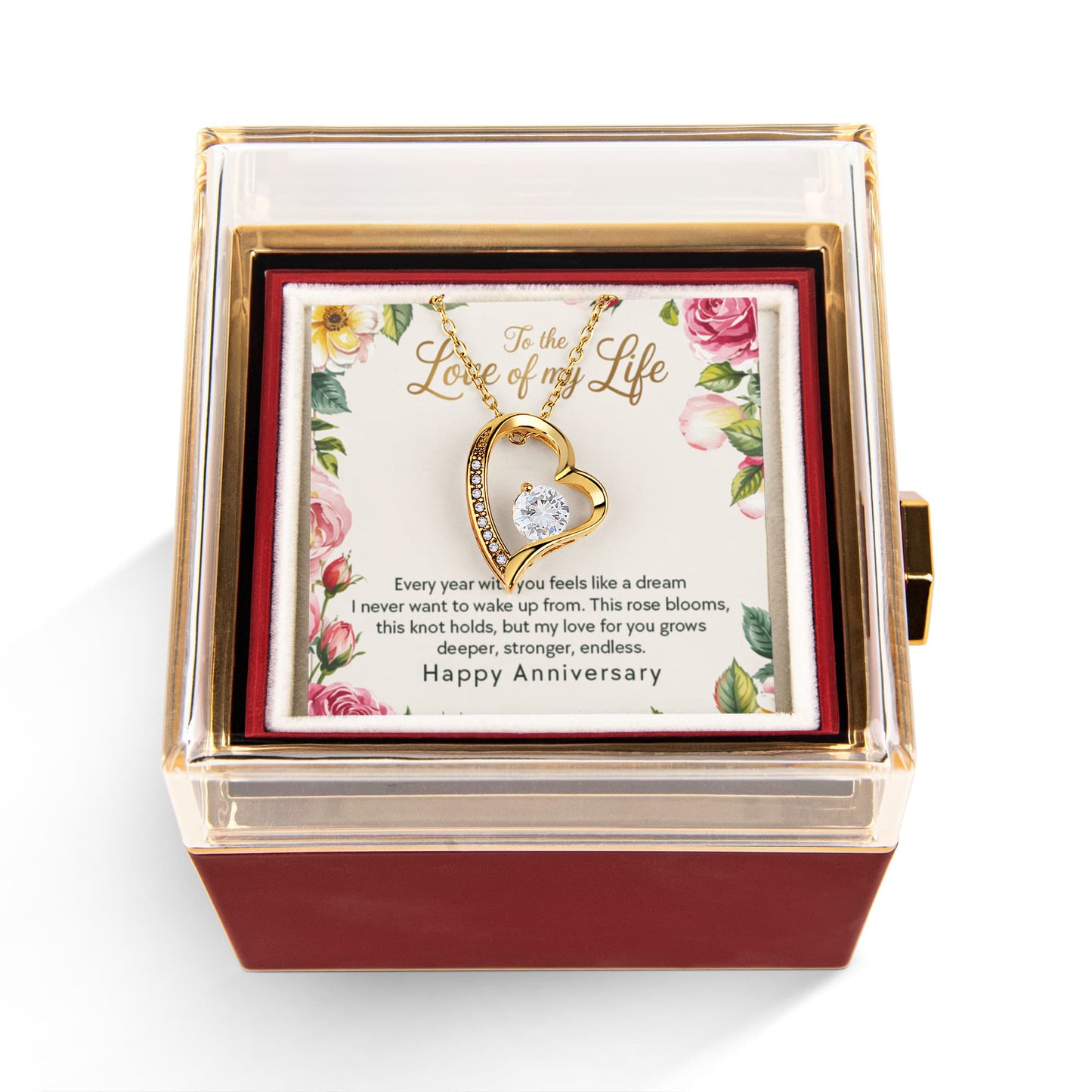 Happy Anniversary | Every year with you | Forever Necklace With Rotating Rose Box