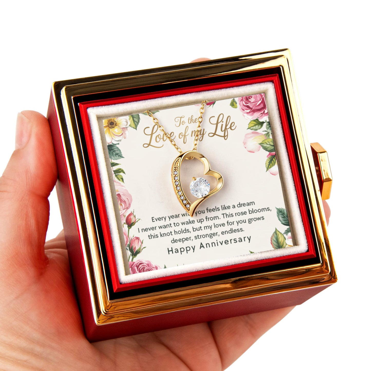Happy Anniversary | Every year with you | Forever Necklace With Rotating Rose Box