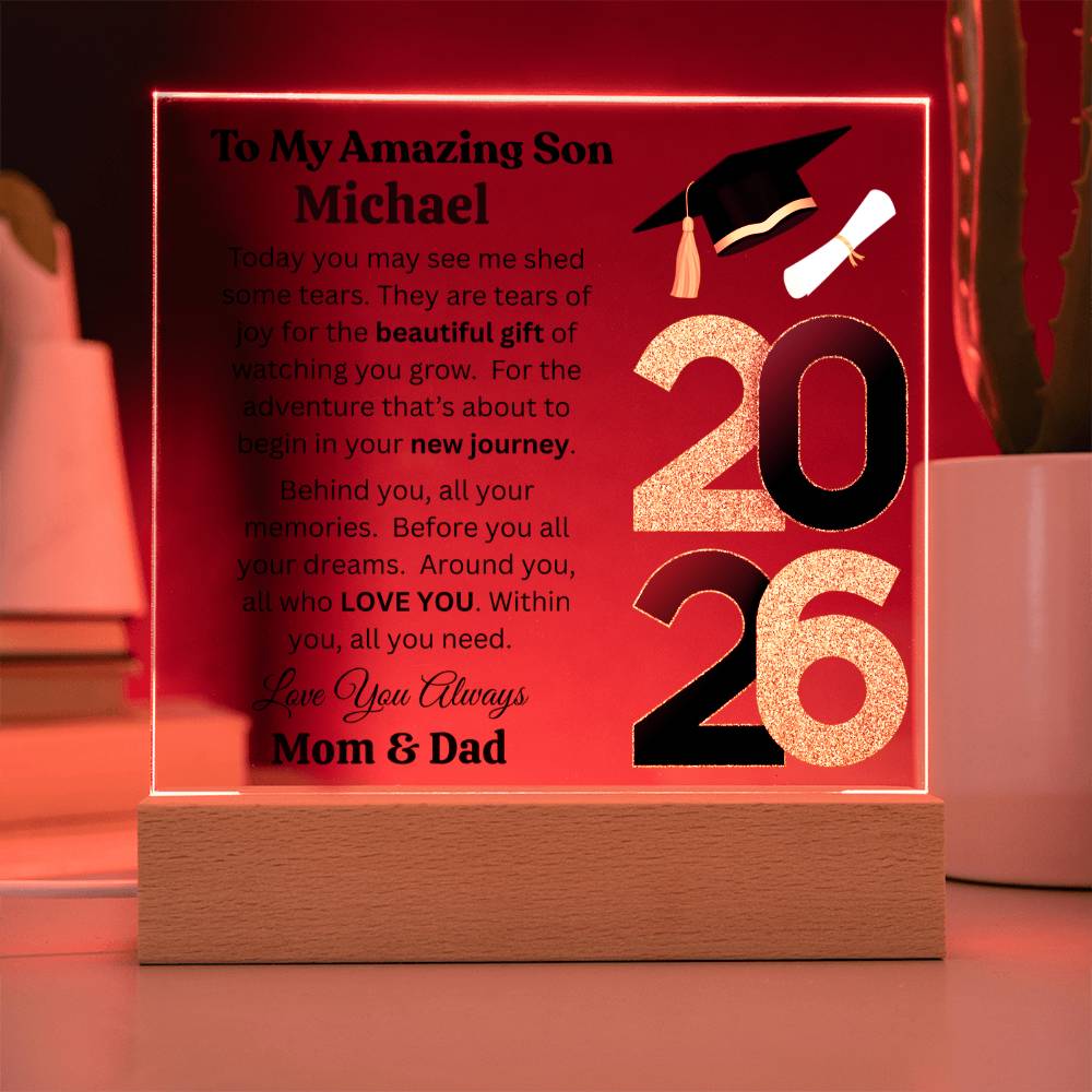 Personalized Amazing Son Graduation Message Acrylic Square Plaque w(LED)
