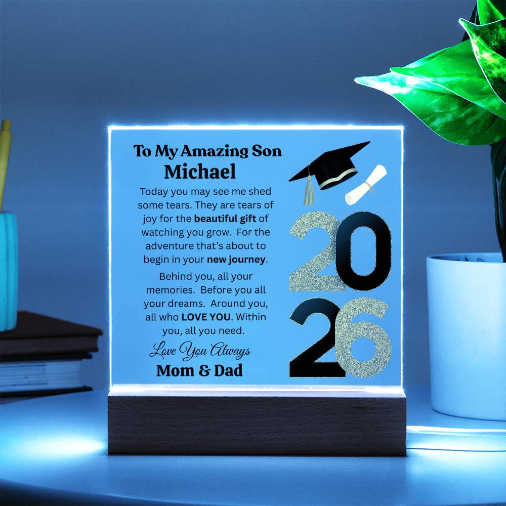 Personalized Amazing Son Graduation Message Acrylic Square Plaque w(LED)