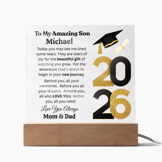 Personalized Amazing Son Graduation Message Acrylic Square Plaque w(LED)