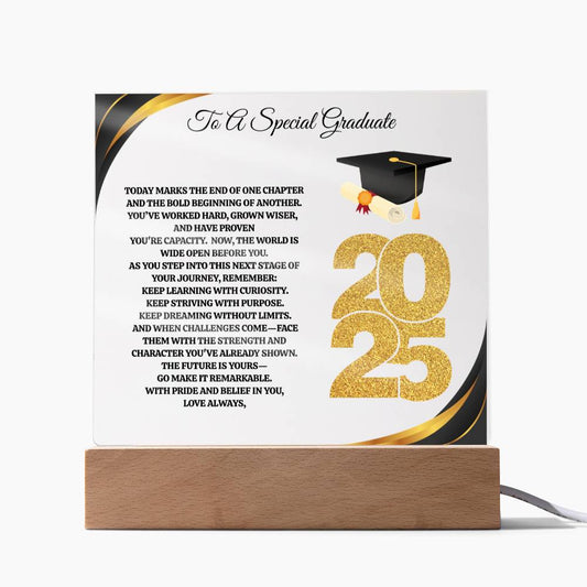 To A Special Graduate | Bold Beginning | Personalized Acrylic Square Plaque (w/LED)