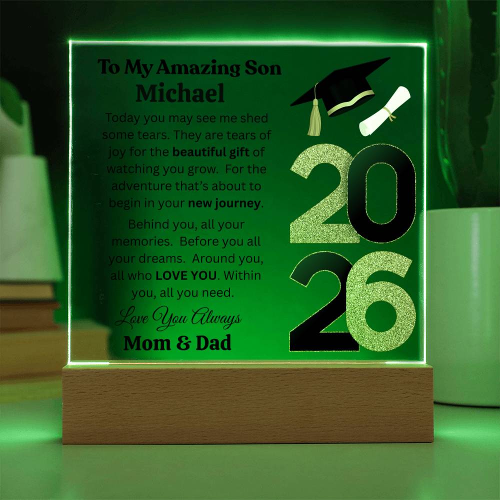 Personalized Amazing Son Graduation Message Acrylic Square Plaque w(LED)