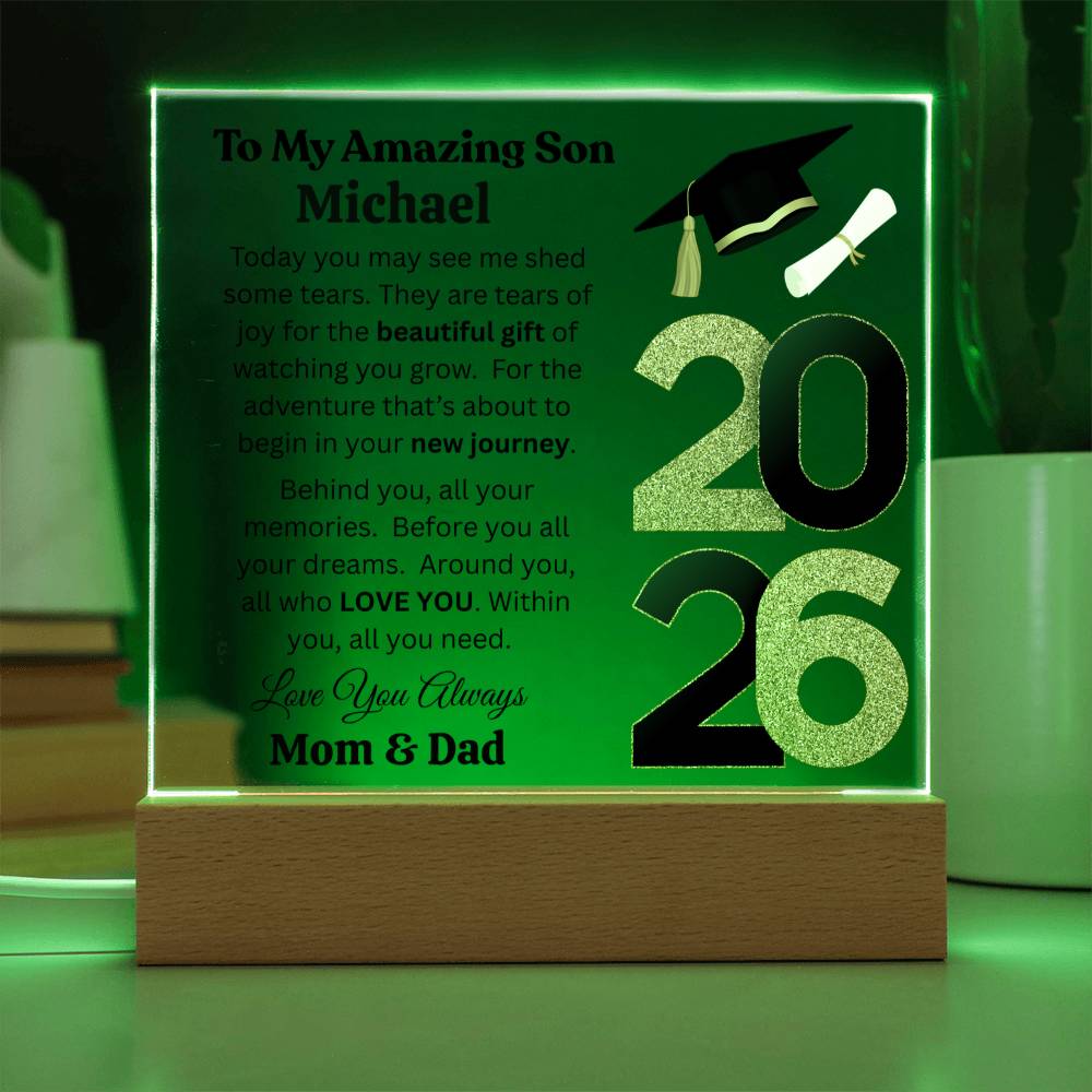 Personalized Amazing Son Graduation Message Acrylic Square Plaque w(LED)